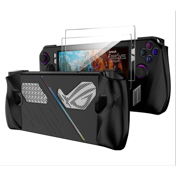 Soft Silicone Protective Case For Asus Rog Ally Game Console, Anti-scratch Shockproof Cover, With 2 Screen Protectors Black
