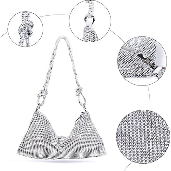 Crossbody taske til kvinder Sølv clutch taske Aften håndtaske Pung Glimmerende Rhinestone punge Diamante clutch taske til fest Brude aften taske