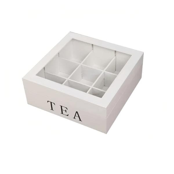 Wooden Tea Box with 9 Compartments, Tea Bag Storage Box, Tea Box with Transparent Lid, Tea Storage Display Stand