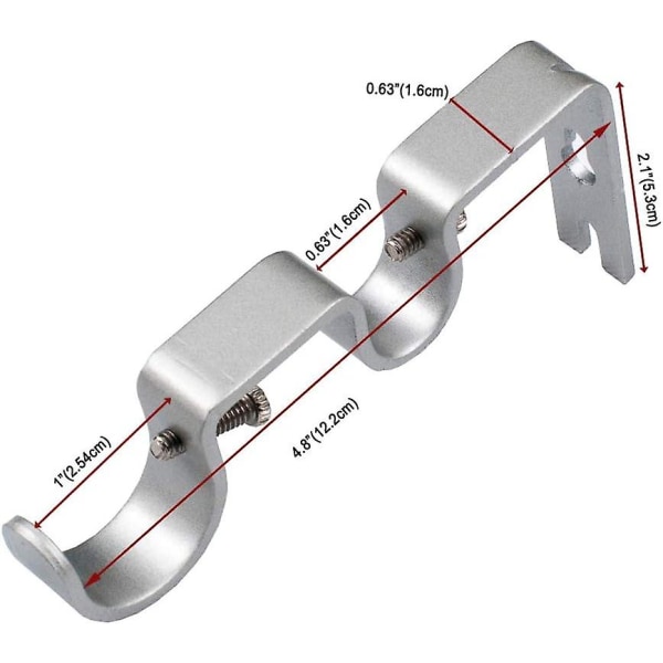 Stöd för dubbla gardinstänger, fast, spåret passar för 1 \"och 5/8\" gardinstänger, set med 3. Silver-phwj