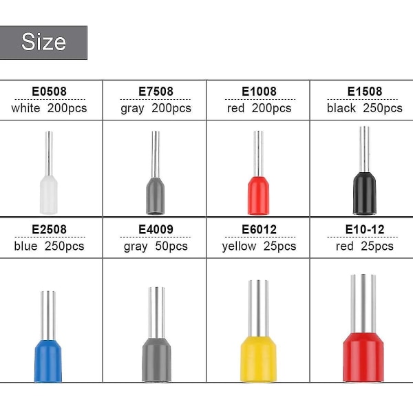 1200 st Crimp Terminal Ferrules Connector Isolerad sladdstiftsände Stort sortiment hylsor med bärbar låda