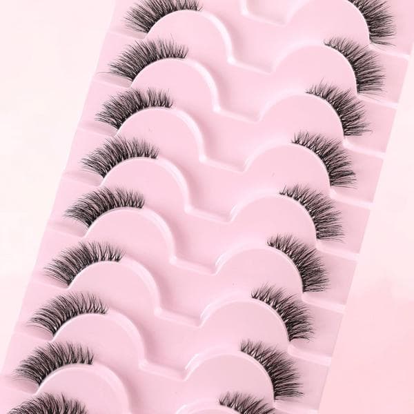 False Eyelashes with Transparent Band, Half Lashes, Natural Look, 10 Pairs Cat Eye, Thin Corner Lashes