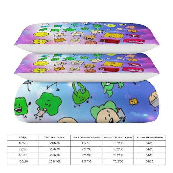 c390 Spel BFDI Battle For Dream Island Sängkläder Set Påslakan Bekvämt och Lättviktigt Tecknat Sängkläder 3 Delars Sängset Enkel (1 Påslakan och 2 Örngott) 135x200cm 53x78in