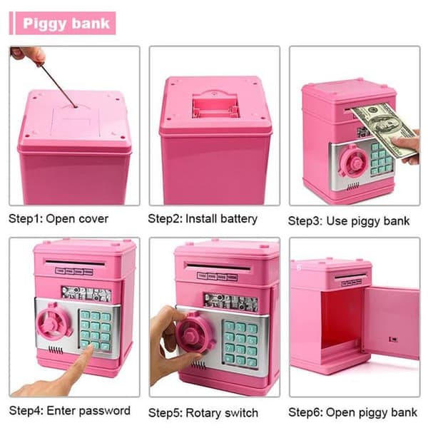 Pink Safe - With Code Lock and Sound Effects - Automatic Banknote Feeding - Educational Toy for Children (3+ years)