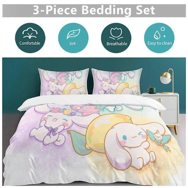 v1025 Cinnamoroll Täcke Set Tjockt Mjukt 3 Delars Sängklädesset Året Runt Täcke med 2 Örngott för Vuxna Kvinnor Flickor Tonåringar Hem Rum Inredning io 240x260cm 94x102in