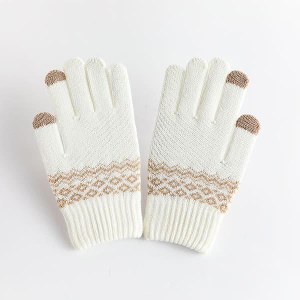 Stickade pekskärmshandskar, varma vinterhandskar Beige En storlek passar alla