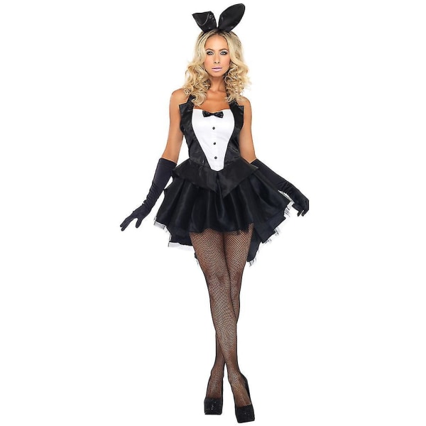 Svart och vit kanin outfit kanin flicka kostymer Swallowtail klänning scen kostym XL