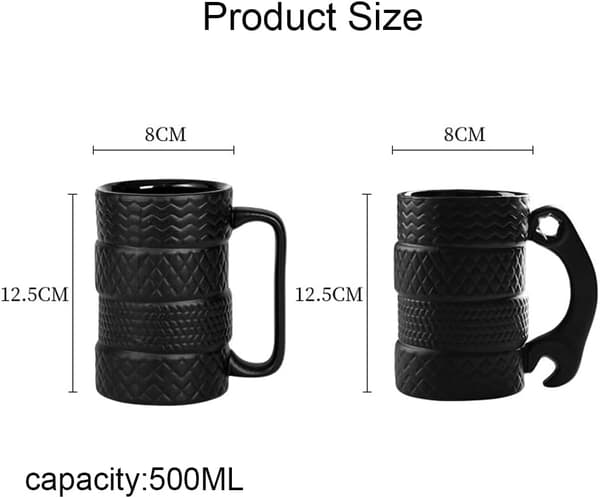 Keramisk mugg formad som ett däck, keramisk kaffemugg, 3D-mugg, presentmugg, 500 ml kapacitet