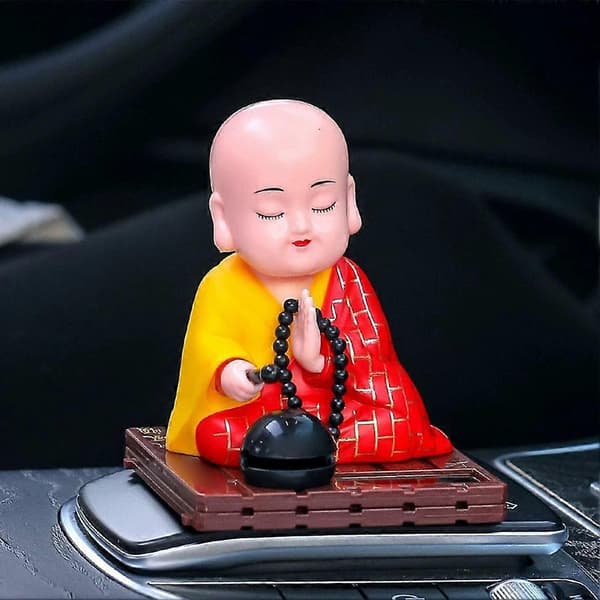 Buddha Bobble Head Solardriven liten skrattande Buddha-figur Red