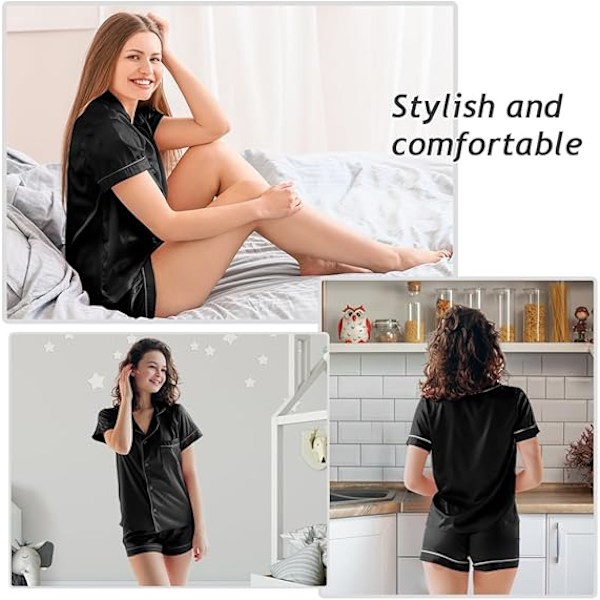 Dam silkespyjamas set, klassiska silkesatins långa och korta ärm knapp pyjamas, mjuka silkesatins pyjamas och loungewear set