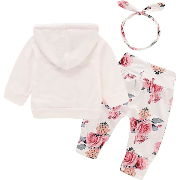 Nyfödd bebis långärmad blommig huvtröja toppar + byxor kläder outfits 80 White