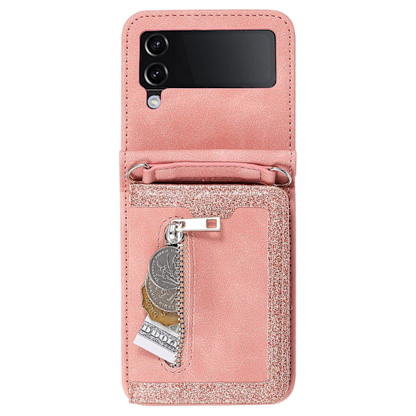 Til Samsung Galaxy Z Flip4 5g Etui Kortholder Pu Læder Kickstand Telefon Cover Med Håndstrop Rose Gold