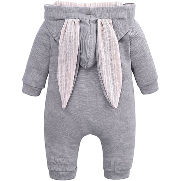 Unisex Bomulds Baby Toddler Baby Rompers Langærmet Kaninører Lynlås Bunny Pyjamas til 0-18 Måneders Babyer 66 Gray