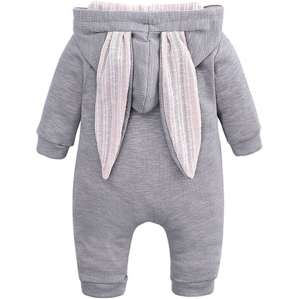 Unisex bomullsspädbarns baby sparkdräkter långärmade kaninöron dragkedja kaninpyjamas för 0-18 månader bebisar 80 Gray