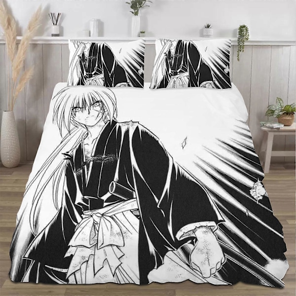v742 Rurouni Kenshin Mjukt 3D-tryckt Påslakanset med Täcke 3-delars Set Inkluderar 2 Örngott och 1 Överdrag Maskintvättbar ol74 135x200cm 53x78in