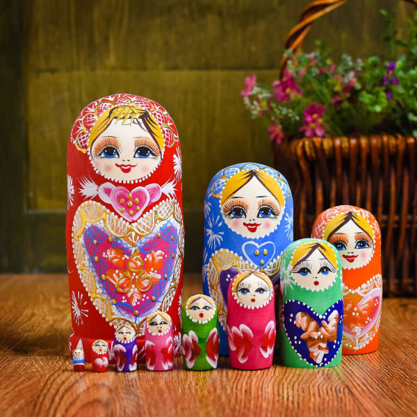 10 lag træ børn russiske Nesting Dolls Håndmalet stable legetøj