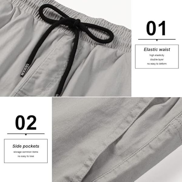 Herr Casual Shorts Bomull Dragsko Sommar Strand Stretch Twill Chino Korta Byxor XL Gray