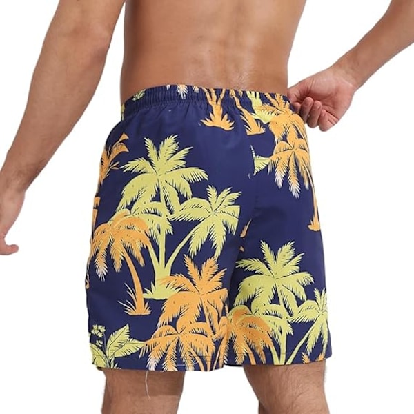 Miesten 2-in-1 uimahousut kompressiovuorella, nopeasti kuivuvat uimashortsit vetoketjullisilla taskuilla L Dark Blue Yellow Coconut