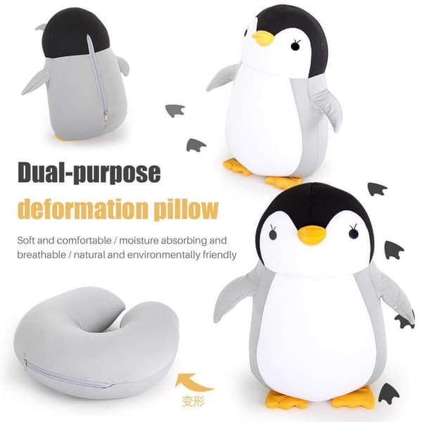 Penguin Pillow Multifunctional U-shaped Neck Pillow Super Soft Plush Hug Pillow Sofa Backrest for School Office Rest