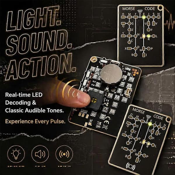 Bærbar LED Morse Code Trainer Card, Interaktiv Morse Code Dekoder EDC Pocket Survival Learning Tool 2pcs