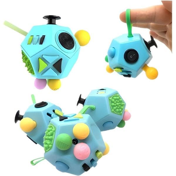 Fidget Toys Terning 12-sidet dekompressionsterning lindrer stress mod angst depression med autisme for børn og voksne (sort grøn blå-)