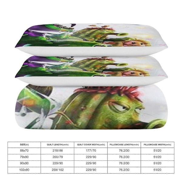 v1496 Plants Vs Zombies Dynesett Tykk Myk 3 Deler Sengetøy Sett Helårs Dynetrekk med 2 Putetrekk for Voksne Kvinner Jenter Tenåringer Hjem Rom De 135x200cm 53x78in
