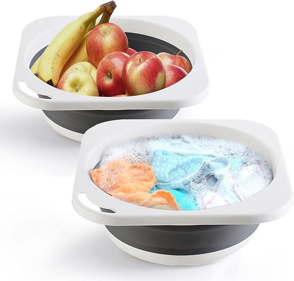 Mångsidig tvättbalja i plast, liten bärbar hopfällbar diskbalja, diskho 5L (1,4 Gallon) (Grå, 2)