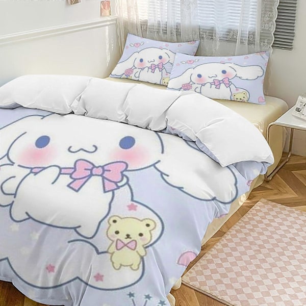 v930 Cinnamoroll 3-delt Twin Sengesæt - Inkluderer 1 Enkelt Dyne og 2 Pudebetræk Sengelinned - Falmebestandig Mikrofiber - Cinnamoroll io930 200x200cm 78x78in