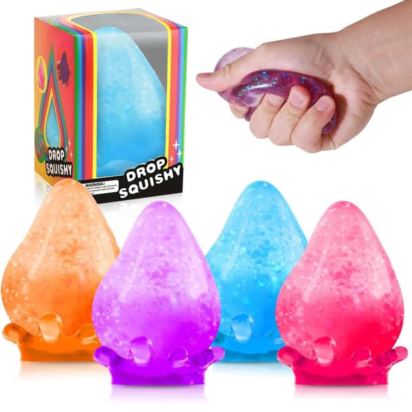 Blå vanndråpe glitter squishy-ball, myk silikon sensorisk klemmeleke, angstlindrende fidget-leke med stabil base for skrivebordsdekorasjon blue
