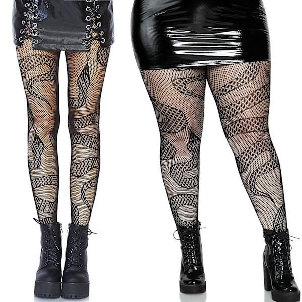 Kvinnor Hög Midja Mesh Strumpbyxor Orm Jacquard Tattoo Strumpor Clubwear Plus Size