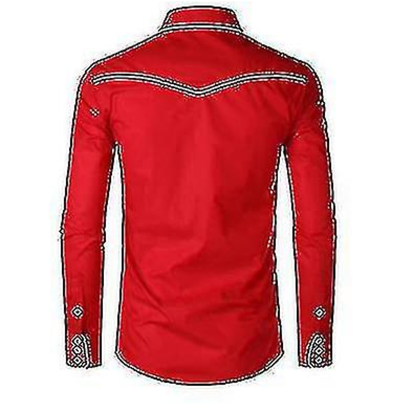 Herre Western Cowboy Skjorte Broderet Langærmet Casual Slim Fit Knap Skjorte red S