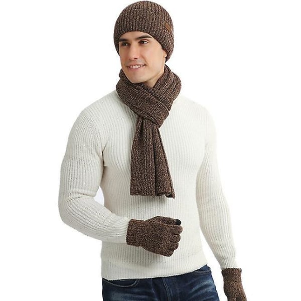 Efterår Vinter varmdragt blandet farve strikket uld fortykket tredelt hat Tørklæde handskedragt khaki