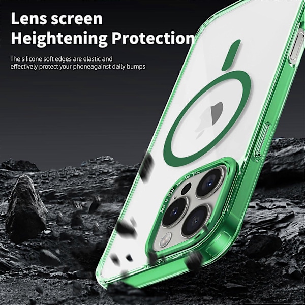 For iPhone 16 Pro Deksel Kompatibelt med MagSafe TPU+PC Transparent Telefondeksel - Multicolor Green
