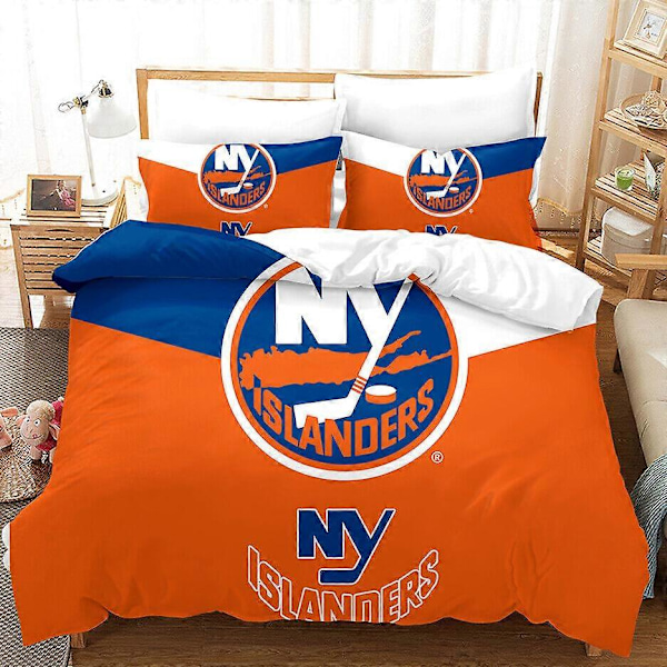 v5064 Sängkläder New York Islanders 3 Delars Sängset Påslakan Täcke Örngott Mjuka Lakan IU5064 135x200cm 53x78in