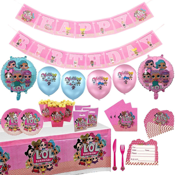 Lol Surprise Dolls Party Supplies Set 84pcs Birthday Party Tableware Kit With Balloons Banner Decorations Complete Celebration Party Supplies For 10 C