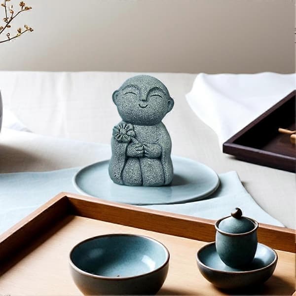 Mini munk Buddha-staty Sandstenstatyer Zen-munk bedjande skulpturer; Z7S4 A 1pcs