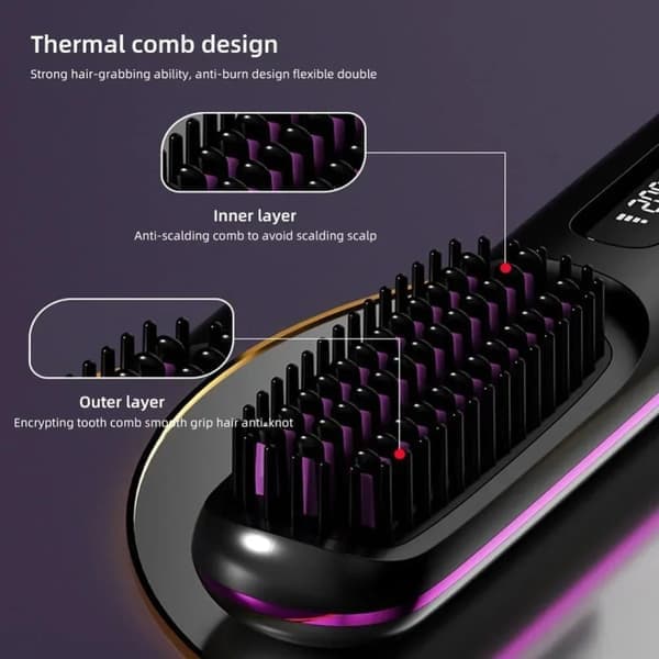 Rechargeable Heated/Straightening Brush - Electric Ceramic Brush with USB, LCD, and Ion Function, Rechargeable white