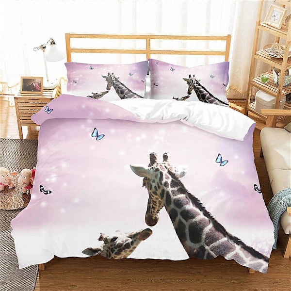v5674 Sengetøy Søtt Dyr Giraff Zebra Voksen Barn Sengetøy Dynetrekk Sett Feriegave Sengetøy IU5674 135x200cm 53x78in