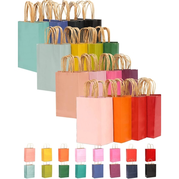 60-pack papperspåsar med handtag Bulk 8,26"6"3,15" små presentpåsar 16 olika seniorfärgpåsar Flera användningsliten storlek