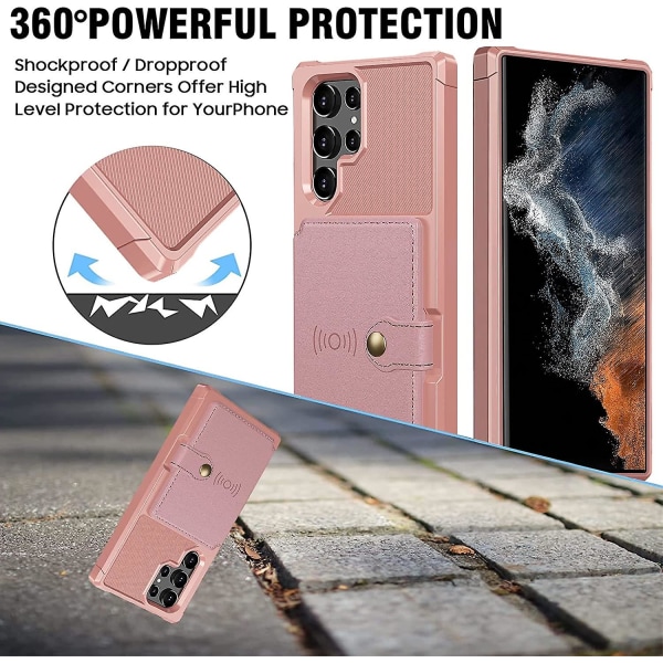 Pung Etui Kompatibel Med Samsung Galaxy S23 Ultra, Blød Tpu + Hård Pc Dobbelt Lags Beskyttelses Etui Med Kortpladser Red For Galaxy S23 Ultra