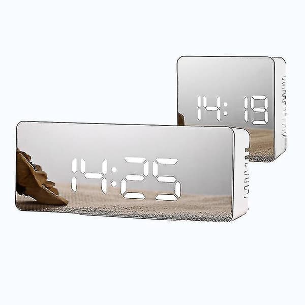 LED-spegelväckarklocka digital snooze bordsklocka väckningsljus heminredningsklocka White Rectangle