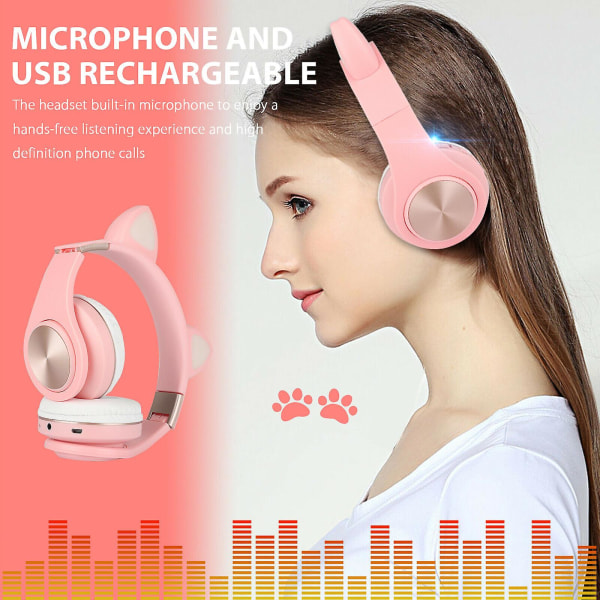 Barn Hörlurar Trådlöst Bluetooth Headset Led-lampor Cat Ear Earphone Barn black 20*18*9