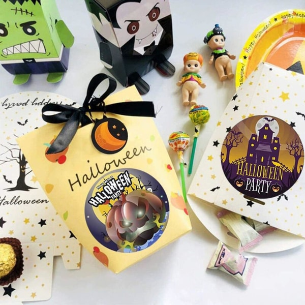 Halloween-tarra 8 kuviota itseliimautuva paksumpi vahva tarttuvuus sileä diy hieno painatus onnellinen halloween-kurpitsa karkki lahjatunniste festivaalille S