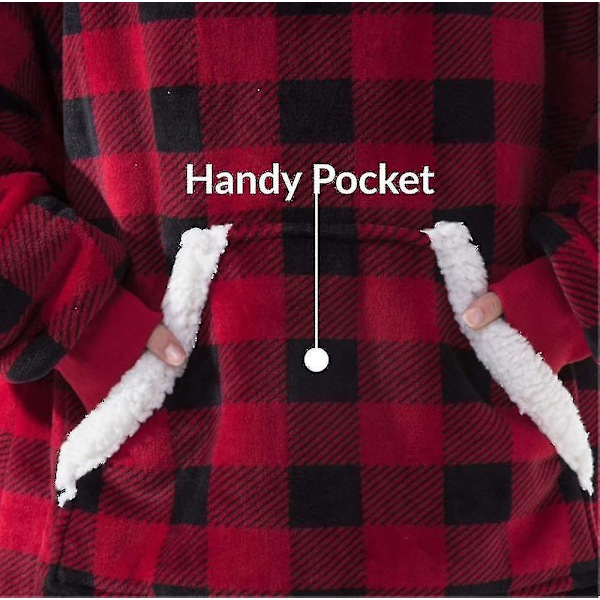 Pehmeä ja lämmin jättimäinen etutaskullinen hupparipeitto Red and black check