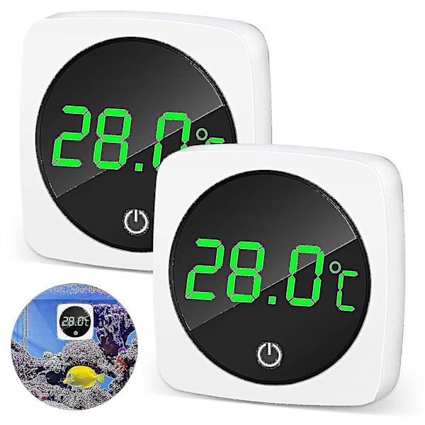 2 stk elektronisk akvarie termometer mini LED digital termometer vanntett digital vanntermometer