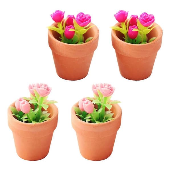 Miniatyr potteplante dukkehus tilbehør roseblomst leker til dekorasjon 4 stk