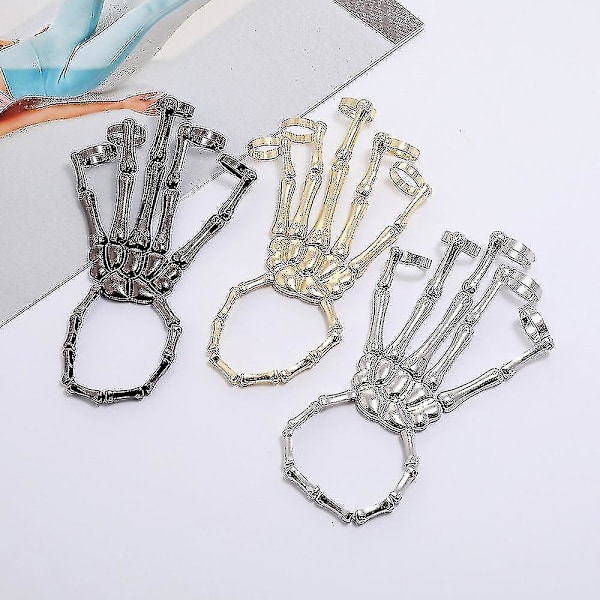 Halloween Armbånd til Kvinder Gothic Punk Hånd Skalle Skelet Elastisk Armbånd 2 stk Guld + Sort Bd-YUHAO