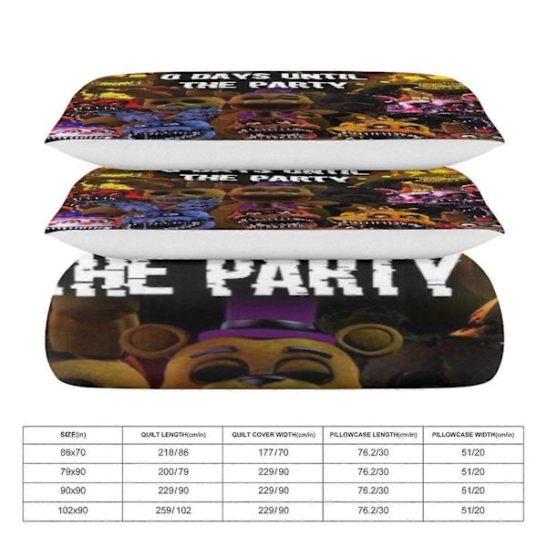 x226 Five Nights at Freddy's Dynetrekk Mikrofiber Sengetøy Sett 3D Trykt Lettvekt 3-delt Dynesett, 1 Dynetrekk og 2 Putetrekk 135x200cm 53x78in
