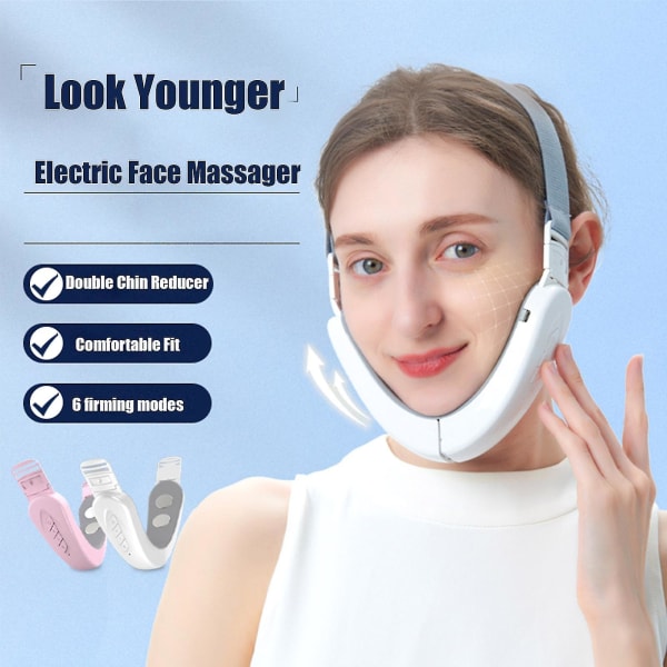 Elektrisk V-ansigtsformningsmassager til kvinder - Bærbar intelligent ansigtsløftningsbælte - Jxlgv White rechargeable smart