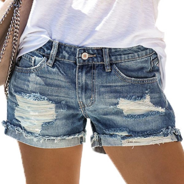 Womens Holiday Ripped Denim Shorts Jeans Hot Pants Distressed Frayed Short Pants Blue S